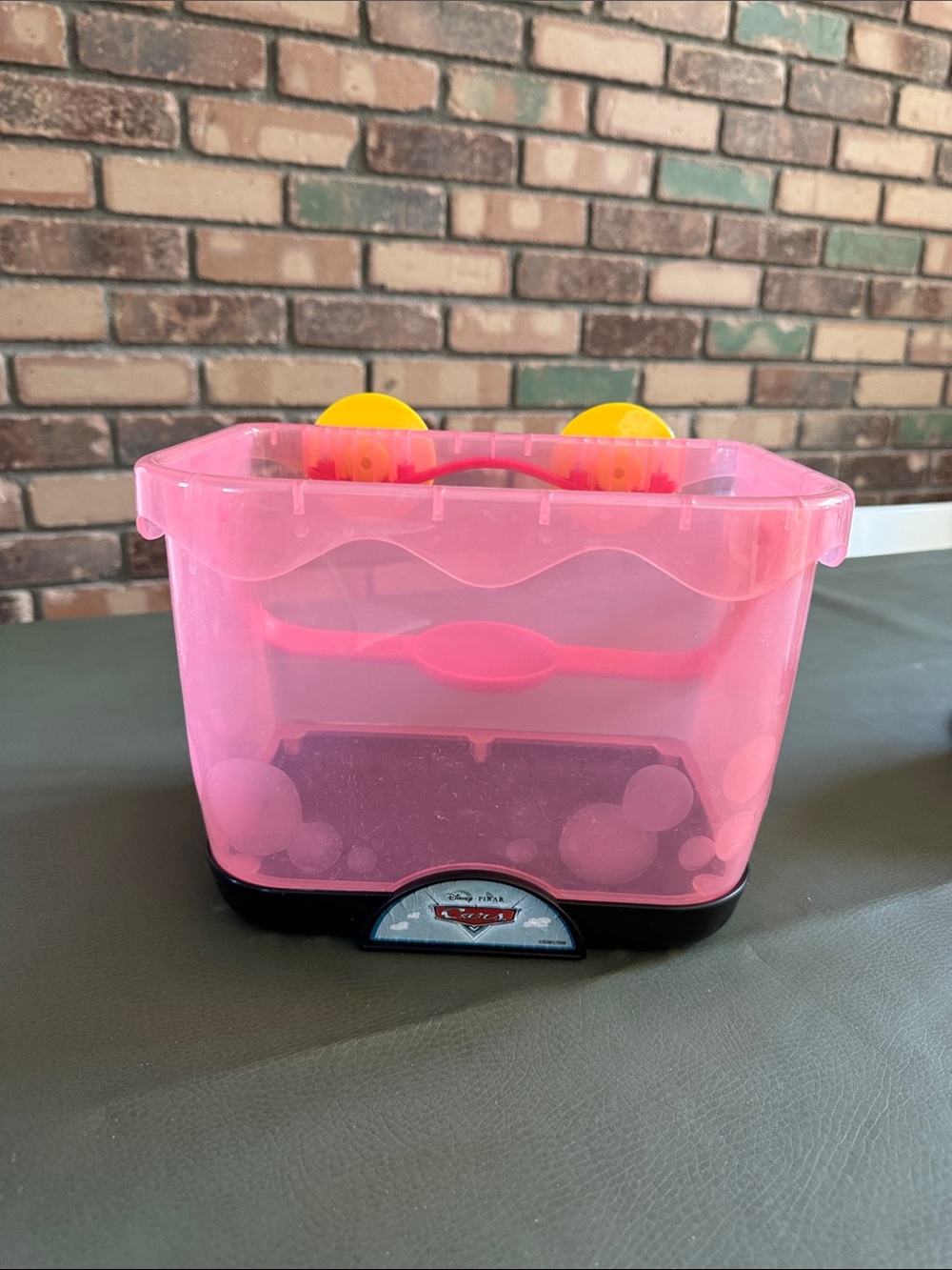 Disney Cars Red Kids bath Toy Storage Box with Yellow suction cups